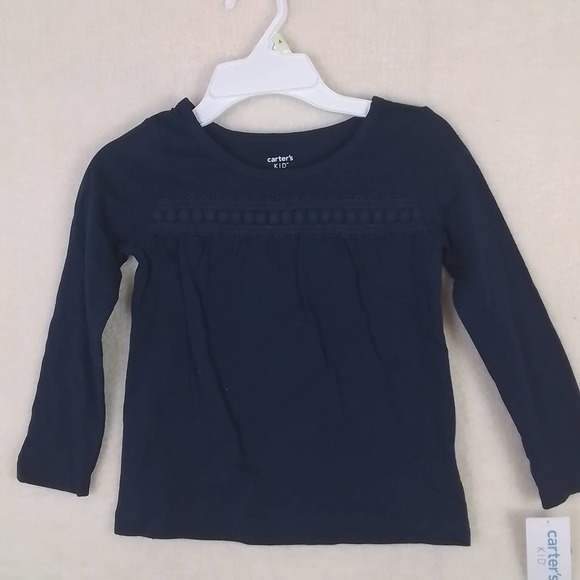 Carter's Kid Long Sleeve Cotton Top Tee Size 4‎ Navy w/ Applique - Picture 1 of 12
